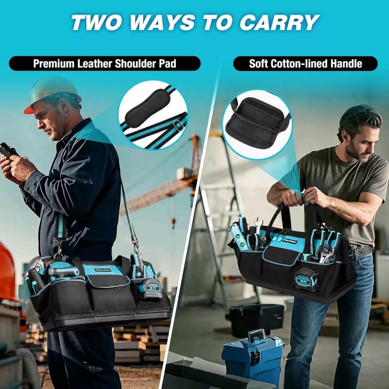 DURATECH 18Inch Large Tool Bag w/Waterproof Hard Bottom Heavy Duty