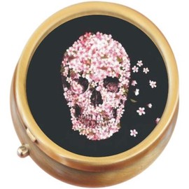 Skull of Flowers Brass Round Pill Box