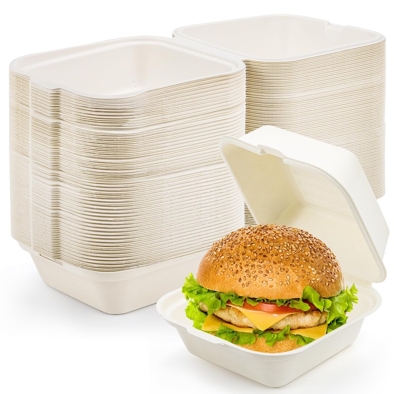 Peohud 100 Pack Compostable Clamshell Take Out Food Containers, 6