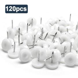 Jiozermi 120Pcs 16mm Nail on Furniture Glides, Nylon Chair Glides, Nail Chair Leg Floor Protectors, Furniture Sliders, Chair Feet Pads, Furniture Pads(White)