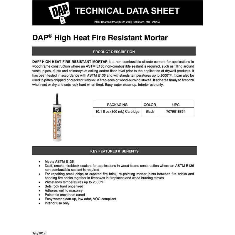 7 Pack Dap 18854 High Heat Mortar Silicate Cement -