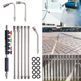 LIULO TOOL 9 Pack Pressure Washer Extension Wand, Stainless Steel Power Washer Lance with 6 Nozzle Tips for Gutter Cleaning, 3 Gutter Cleaner Attachments Curved Rod, 1/4 inch Quick Connect, 4000 PSI