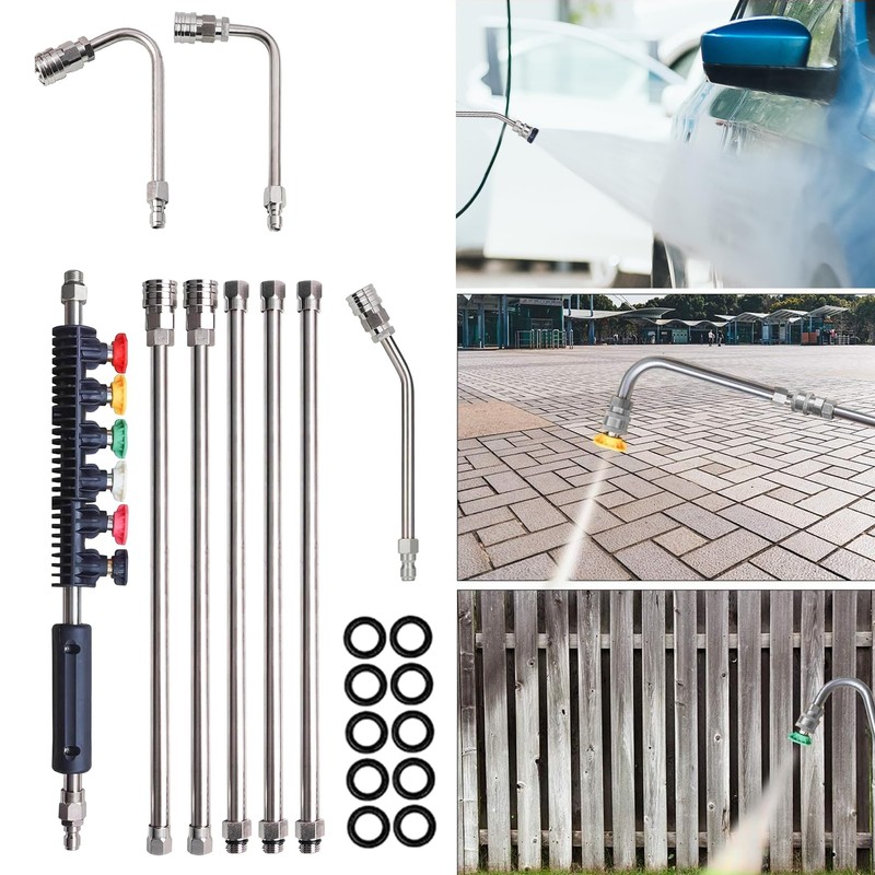 LIULO TOOL 9 Pack Pressure Washer Extension Wand, Stainless Steel