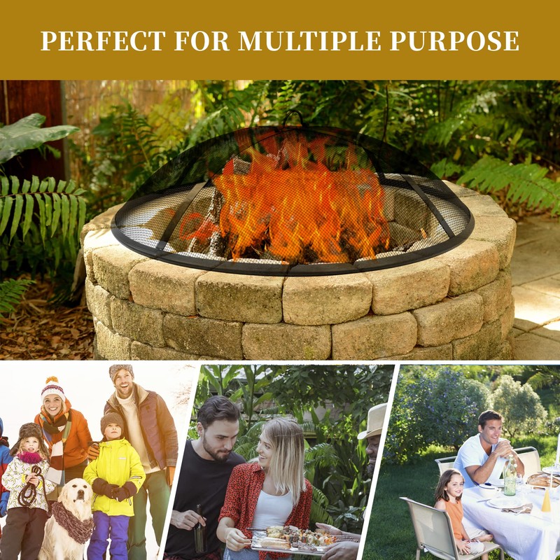 24Inch Round Fire Pit Spark Screen Cover,Outdoor Patio Mesh FirePit