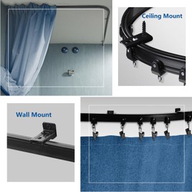 Ceiling Curtain Track, Flexible Bendable Curtain Track Ceiling Wall Mount Curved Curtain Rail 16Ft Black Heavy Duty Ceiling Track System for Room Divider Bay Window