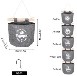 YancLife Pack of 5 Hanging Bag Storage Bag, Hanging Organiser, Wall Organiser, Hanging Organiser, Bathroom, Wall Bag for Bedroom, Bathroom, Motorhome Decoration, Grey