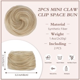 BOGSEA Space Buns Hair Pieces,2PCS Mini Claw Clip in Hair Bun Princess Leia Buns Hair Extension Updo Hairpieces for Women Girls (18/613)