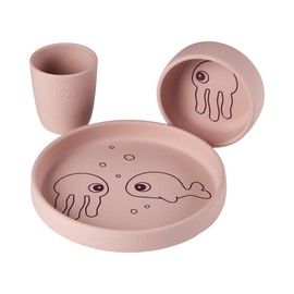 Done by Deer Silicone Dinner Set Sea Friends Powder – Includes Silicone Plate, Silicone Bowl and Silicone Cup, Unbreakable Silicone Baby Feeding Set – BPA-free, Easy-to-Clean Mealtime Essentials