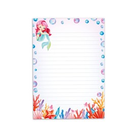 Girls Stationery Set Mermaid Cat Letter Pad with Envelope for Kids (A5 Pad with 25 Sheets + 15 Envelopes)