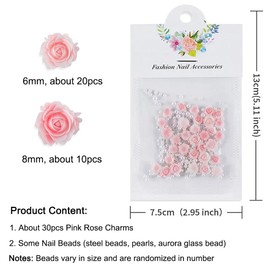 3D Pink Rose Flower Nail Charms Flower Nail Art Charms Nail Pearls Flower Charms for Nails Design Nail Flowers Rose Nail Charm Floral Nail Jewels for Nail Art Rhinestones for Nails Charms Nail Decor