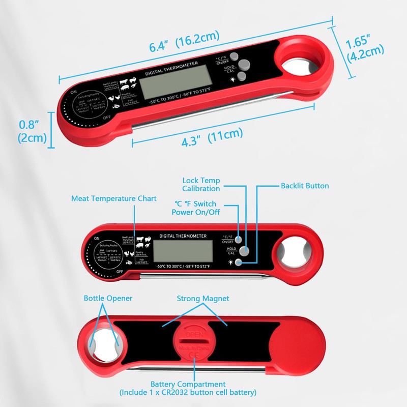 Meat Thermometer Digital for Cooking and Grilling, Collapsible Probe, with