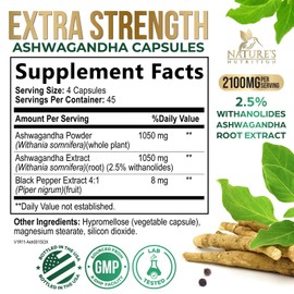 Ashwagandha Supplements - 2100mg Ashwagandha Capsule for Women & Men, Natural Antioxidant Support, Ashwa Root Extract, Extra Strength Calm Support with Black Pepper, Vegan & Gluten Free - 180 Capsules