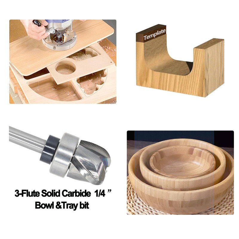 Pattern Flush Trim Router Bit 1/4 Shank, 3-Flute, 1/4" Radius,