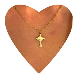 NataschaWoge® Gold Silver Curled Cross Chain Stainless Steel Necklace + Pendant Gift for Her Women's Jewellery Spiritual Jewellery Gold Chain, Stainless Steel