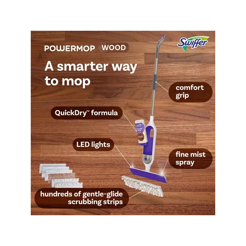 Swiffer Power Mop Wood Mop Kit for Floor Cleaning, Lemon
