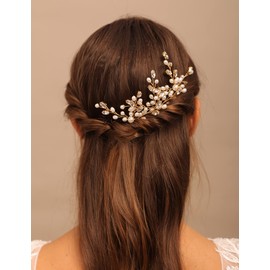 Teyglen Dainty Bride Wedding Crystal Pearls Hair Pins Vintage Gold Pearl Hair Pins Set Bridal Rhinestone Hair Pieces Headpieces Vintage Hair Accessories for Women Girls(Pack of 3) (Rose Gold)