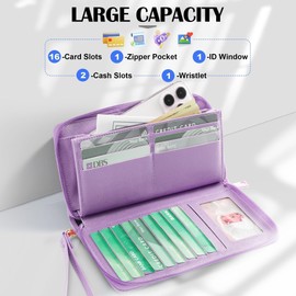 Chelmon Women's Vegan Leather Clutch Wallet with Zip, Hand Strap, Large Capacity