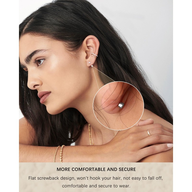 Minnario 7Pairs 2-8mm Flat Back Stud Earrings Hypoallergenic Stainless Steel