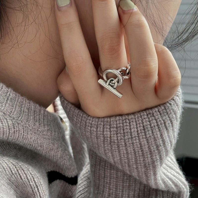 88flix Women's Anchor Chain Ring, Silver Ring, Pinky Ring, One