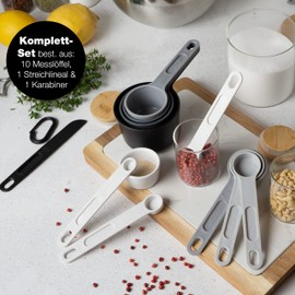 Moritz & Moritz 11-Piece Measuring Spoon Set 1/4 TSP to 1 Cup - Stackable - Measuring Cups and Measuring Spoons 1.25 - 240 ml Including Spreading Ruler - For Cooking & Baking with Children (Black)