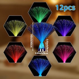 MORECP 12 pcs Fibre Optic Colour Changing Lamp, Crystal Filled Base 14 Inch 7Colours USB Battery Operated, for Kids, Adults - Mood Novelty Lamp Bedroom or Table Decoration MP05