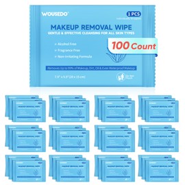 WOUSEDO 100 Count Makeup Remover Wipes, Bulk Gentle Cleansing Facial Towelettes, Individually Wrapped Travel Size,Alcohol-Free & Hypoallergenic for All Skin Types