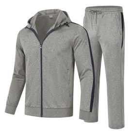 YSENTO Track Sweat Suits Mens Sets 2 Pieces Outfits Jogging Hoodie Tracksuits Warm Up Sweatsuits 4 Zipper Pockets Light Grey XL