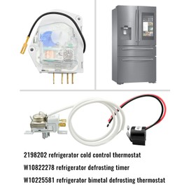 2198202 Cold Control Thermostat W10822278 Defrost Timer W10225581 Bimetal Thermostat Refrigerator Defrost Complete Kit Fit for Whirlpool Kenmore Refrigerators