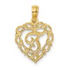 Solid 14k Yellow Gold T Script Initial Letter In Heart