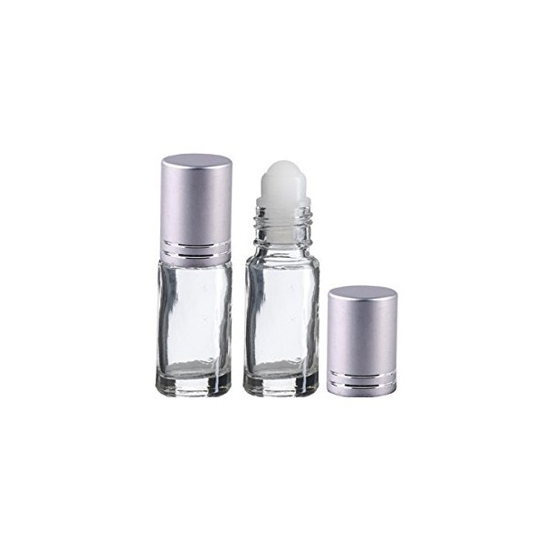 Perfume Studio® Essential/Aromatherapy Oil Roll On Bottles with Brushed Silver Cap, 5 ml Clear Glass Empty Rollon Oil Bottles (12)