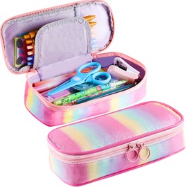 BETURETOP Girls Pencil Case for Kids, Large Capacity Pencil Pouch for Girls Cute Pencil Case Organizer Rainbow Pencil Box Pen Bag for Student Office Back to School Supplies (Single Layer Rainbow)