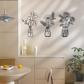 Yncotte Metal Flower Wall Decor Flower and Vase Wall Art 7.4x11.8 inches for Dining Room Living room Bathroom Bedroom and Housewarming Gifts