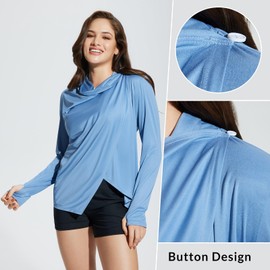 baleaf Women's Beach Cover Up UPF 50+ Sun Protection Lightweight Cardigan Sun Shirts Long Sleeve SPF Sun Wrap with Pocket Outdoor-Textured-Blue-L