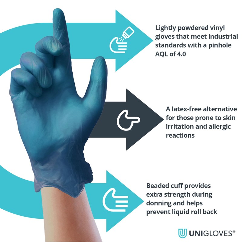 Unigloves Unicare Blue Vinyl GS0095 Single Use - Multipurpose, Lightly