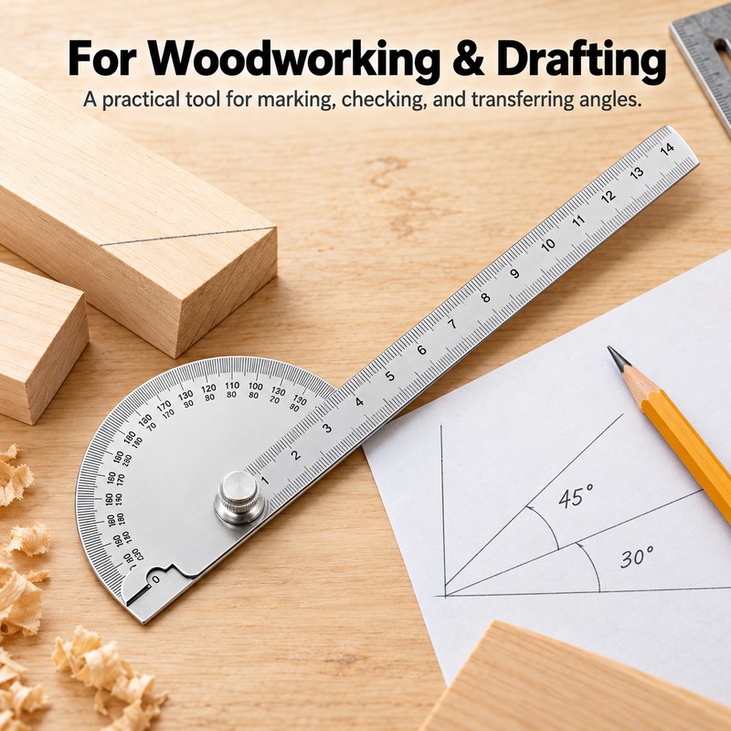 180° Angle Finder for Woodworking – 14cm Adjustable Protractor Ruler