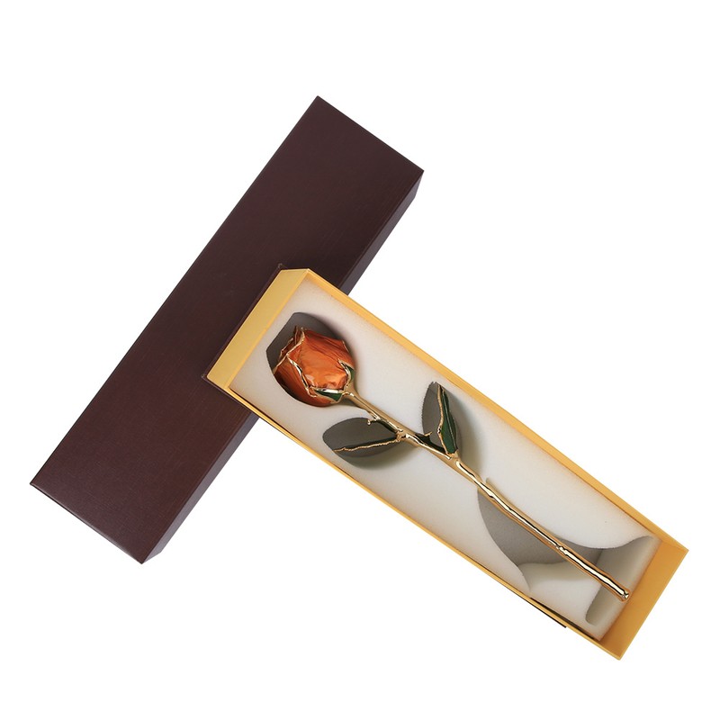 Golded Rose Flower 24K Bright Orange with Base Gift for