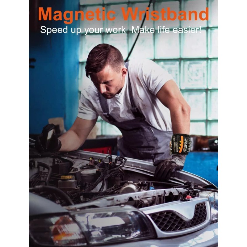 Unbranded Magnetic Wristband with 15 Magnets,Tool Belt for Holding Screws,Nails,D