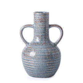 VICTOR & TERESA Ceramic Vase for Home Decor, 8.1'' Rustic Vintage Blue Vases for Flowers, Farmhouse Decorative Vases for Pampas Grass, Mantel, Living Room, Centerpieces, Home Decor, Gifts for Mom