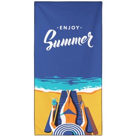 OHTMTHO Thin Lightweight Microfiber Beach Towel Extra Large 36"x72", Sand Free Quick Dry Compact Towels for Swimming Pool Vacation Travel Cruise Ship Camping Picnic, Summer Vibe