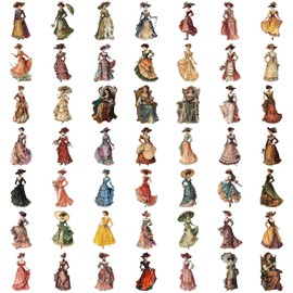 50Pcs Retro Beauty Stickers, Anime Girl Decals for Water Bottle, Laptop, Kindle, Computer, Phone, Journal, Scrapbooking, Waterproof Vintage PET Transparent Sticker Pack