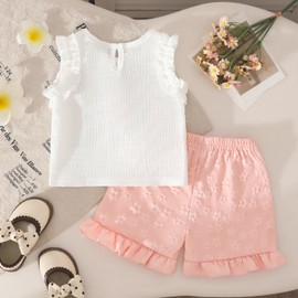 eqenkely Vestiti per Neonata Senza Maniche Top+Shorts Stampato 2 Pcs Completi Estivi per Neonatiset di Pantaloncini Rosa 18-24 mesi