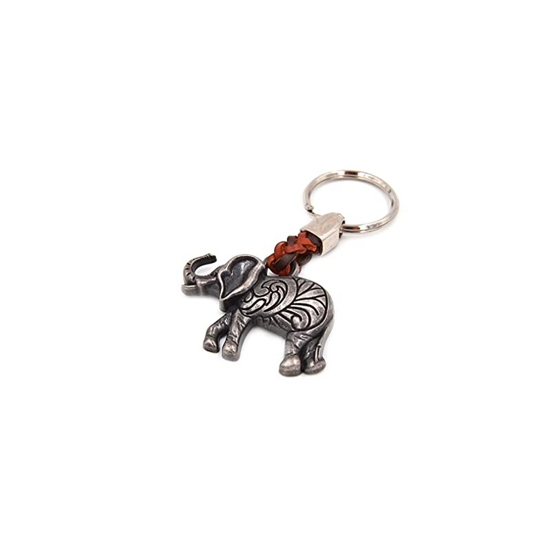 Key Ring Elephant on Leather Cord 7 cm Plus Ring