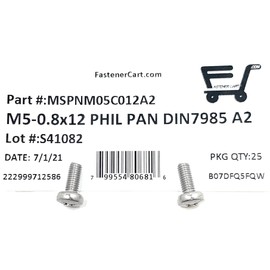 M5-0.8 x 12 Stainless Steel Phillips Pan Head Machine Screw DIN7985 A2 M5x12 (25 Pieces)