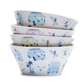 Puckator VW Volkswagen T1 Camper Bus Explore More 4Pc Reusable Picnic Bowls Out of Recycled Plastic Bottles - Serving Bowls - Party Ramen Bowl - Plastic Bowls for Parties - Picnic Breakfast Bowls