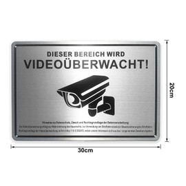 Video Surveillance Sign, Pack of 2, 30 x 20 cm, Aluminium Sign Video Surveillance Private Property Sign, Camera Surveillance, Attention Video Surveillance Sign,