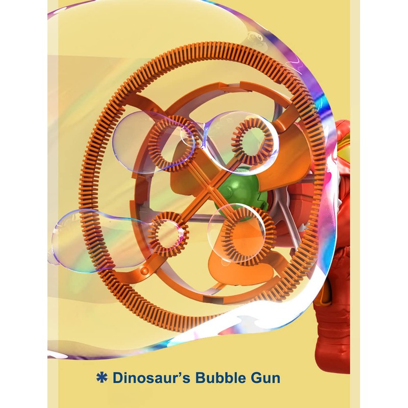 Pistola de burbujas, ametralladora de burbujas de dinosaurio para niños,