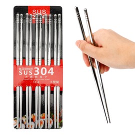 5 Pairs 304 Stainless Steel Chopsticks, Silver Chopsticks Reusable, Non-Slip Metal Chopsticks, Dishwasher Safe Kitchen Utensils