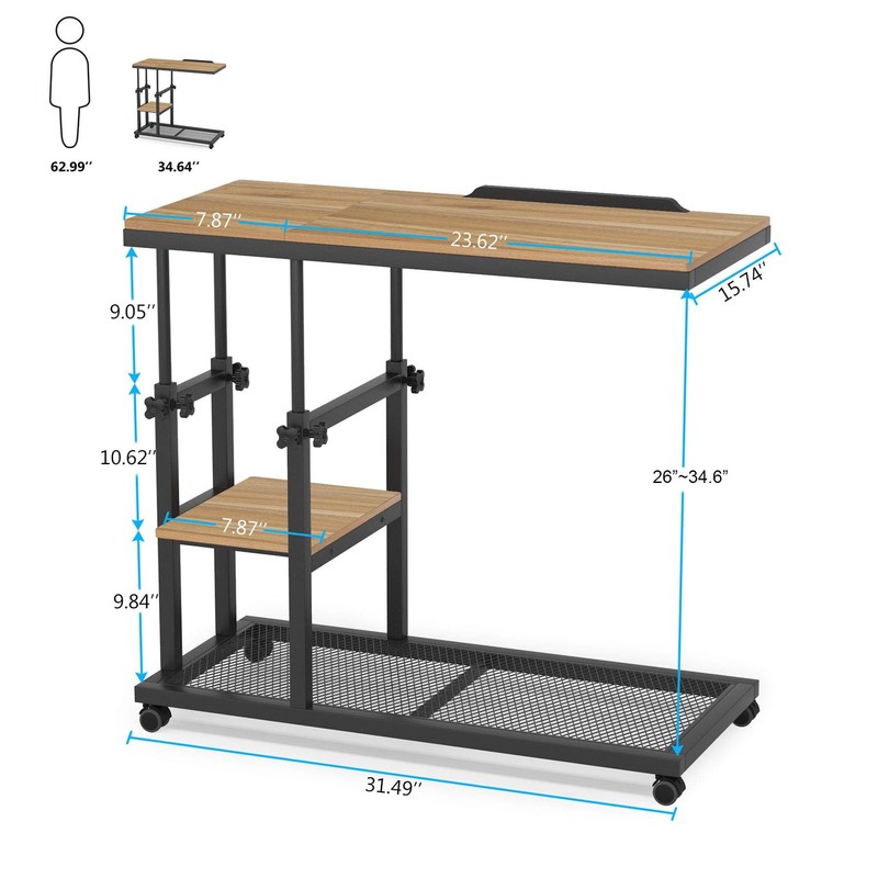 Tribesigns Height Adjustable C Table with Wheels, Mobile Couch Snack