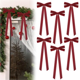 Medoore 6 Pcs Large Velvet Christmas Bow 24x10 Inch Christmas Staircase Wreath Bows Rustic Crafts Gift Ribbon Bows Vintage Christmas Tree Topper Bows for Indoor Outdoor Decorations, Red
