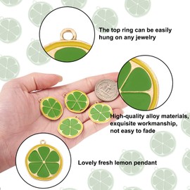 Elecrelive - Juego de 5 dijes de rebanada de limón para hacer joyas, pequeños colgantes de comida de limón verde limón para bricolaje, collares, aretes, pulseras, llaveros, manualidades